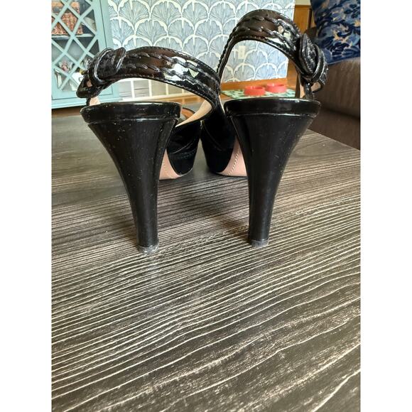 PRADA Black Patent Leather Platform Slingback 4’ Heels - Picture 3 of 8